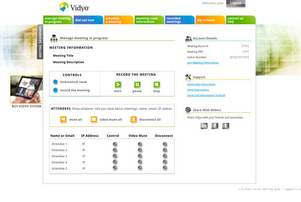 Vidyo online interface